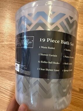 19-Piece Bath Set - Gray Chevron Shower Curtain & Accessories